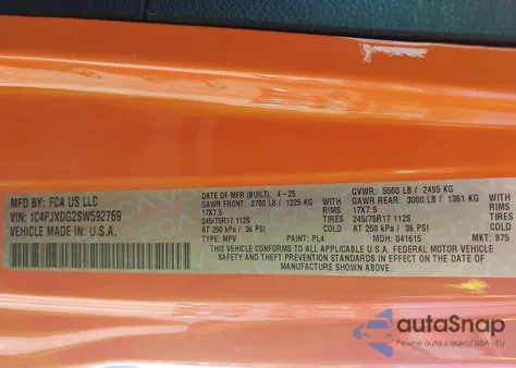 2025 Jeep Wrangler 4-Door Sport 4X4 z USA, uszkodzony, nr VIN 1C4PJXDG2SW592769